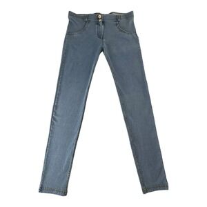 FREDDY WR.UP Mid Rise Petite Length Light Blue + Blue Stitching Size 8